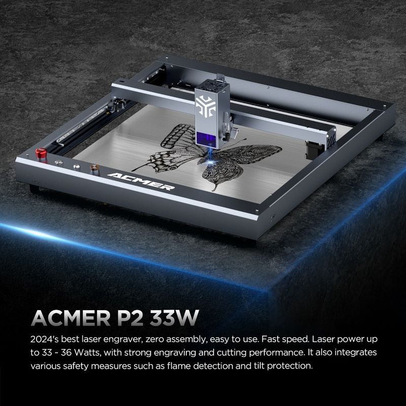 ACMER P2 33W лазерный гравер режущая машина, деревянный настольный лазерный гравер и резач высокая скорость 30000 мм / мин